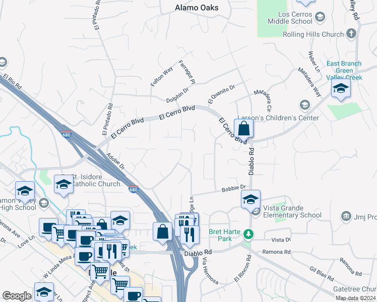 map of restaurants, bars, coffee shops, grocery stores, and more near 217 Stanbridge Court in Danville