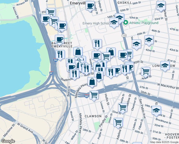 map of restaurants, bars, coffee shops, grocery stores, and more near 1440 40th Street in Emeryville