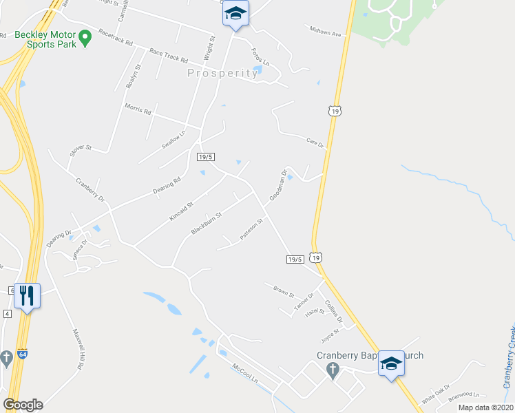 map of restaurants, bars, coffee shops, grocery stores, and more near 219 Prosperity Rd in Beckley