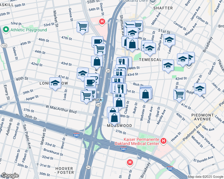 map of restaurants, bars, coffee shops, grocery stores, and more near 535 41st Street in Oakland
