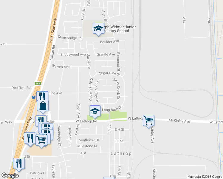 map of restaurants, bars, coffee shops, grocery stores, and more near 803 Prairie Dunes Drive in Lathrop