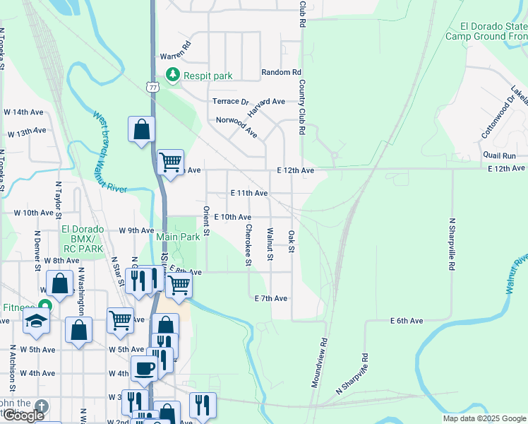map of restaurants, bars, coffee shops, grocery stores, and more near 520 East 10th Avenue in El Dorado