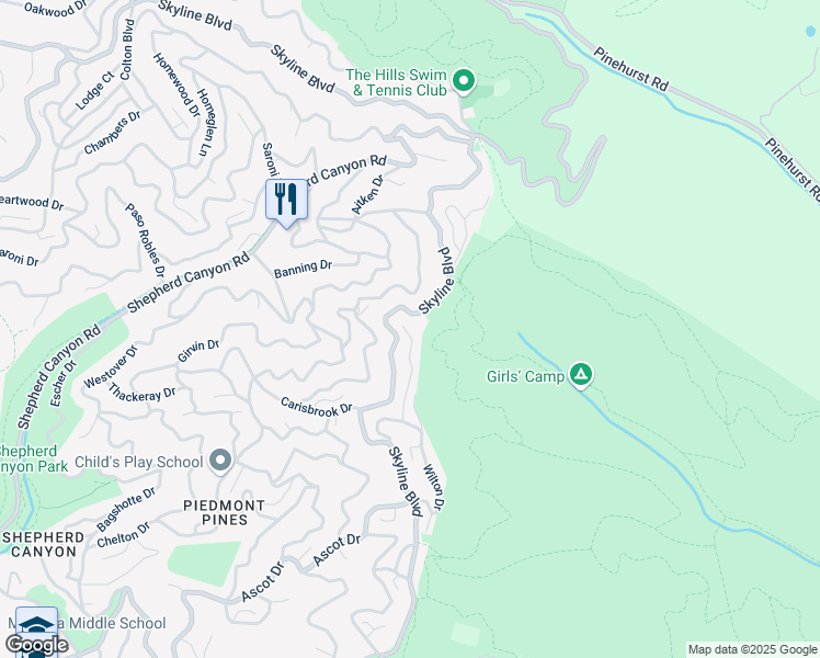 map of restaurants, bars, coffee shops, grocery stores, and more near 7055 Shirley Drive in Oakland