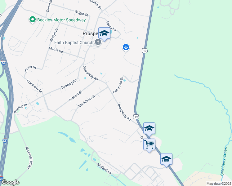 map of restaurants, bars, coffee shops, grocery stores, and more near 116 Goodman Drive in Prosperity