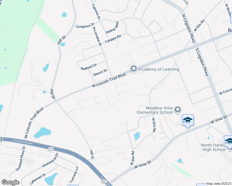 map of restaurants, bars, coffee shops, grocery stores, and more near 104 Poplar Circle in Radcliff