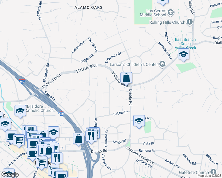 map of restaurants, bars, coffee shops, grocery stores, and more near 849 Turrini Drive in Danville