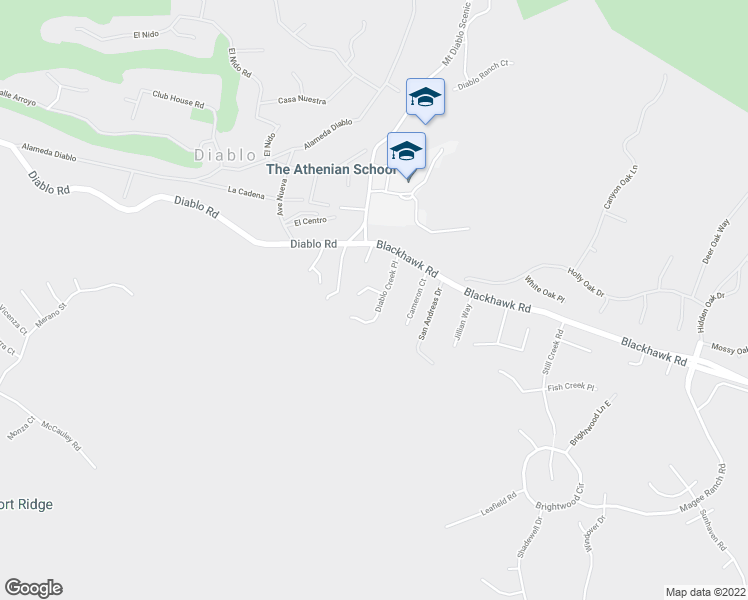 map of restaurants, bars, coffee shops, grocery stores, and more near 38 Diablo Creek Place in Danville