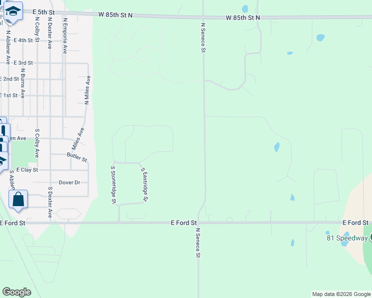 map of restaurants, bars, coffee shops, grocery stores, and more near 7945 North Seneca Street in Valley Center