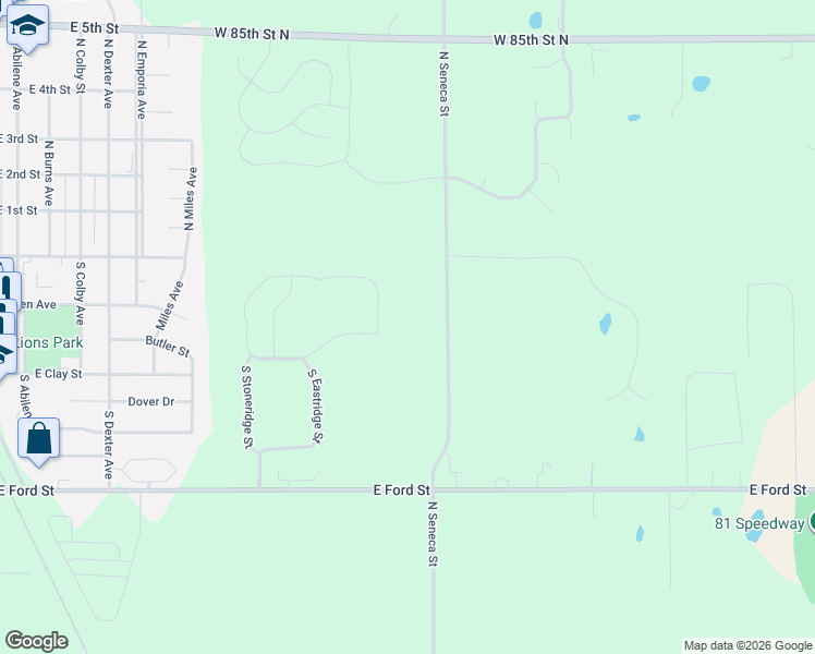 map of restaurants, bars, coffee shops, grocery stores, and more near 7945 North Seneca Street in Valley Center
