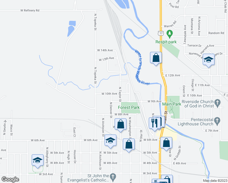 map of restaurants, bars, coffee shops, grocery stores, and more near 520 West 10th Avenue in El Dorado