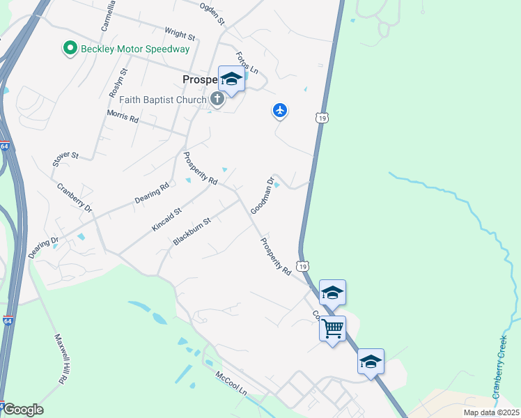 map of restaurants, bars, coffee shops, grocery stores, and more near 116 Goodman Drive in Beckley