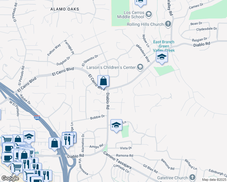 map of restaurants, bars, coffee shops, grocery stores, and more near 3 Tyler Court in Danville
