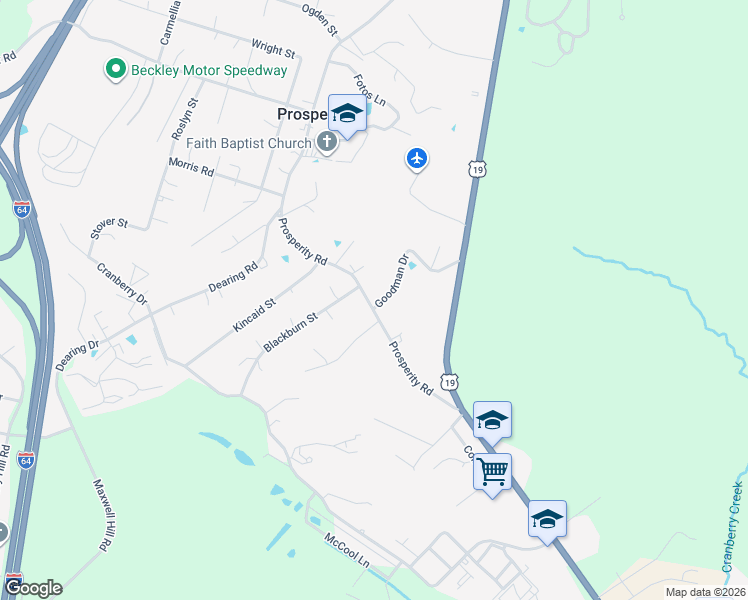 map of restaurants, bars, coffee shops, grocery stores, and more near 219 Prosperity Road in Beckley