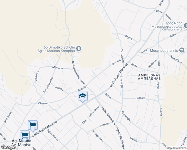 map of restaurants, bars, coffee shops, grocery stores, and more near in Koropi