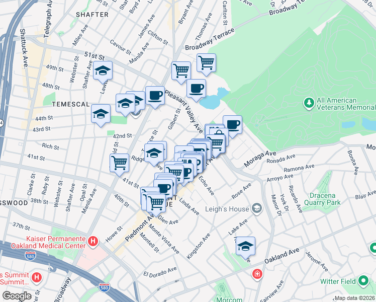 map of restaurants, bars, coffee shops, grocery stores, and more near 194 John Street in Oakland