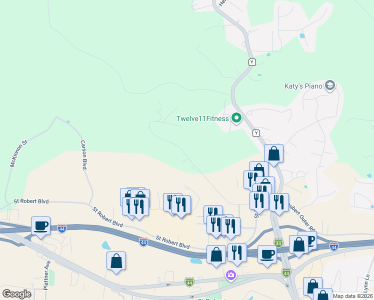 map of restaurants, bars, coffee shops, grocery stores, and more near 271 Carmel Valley Way in Saint Robert