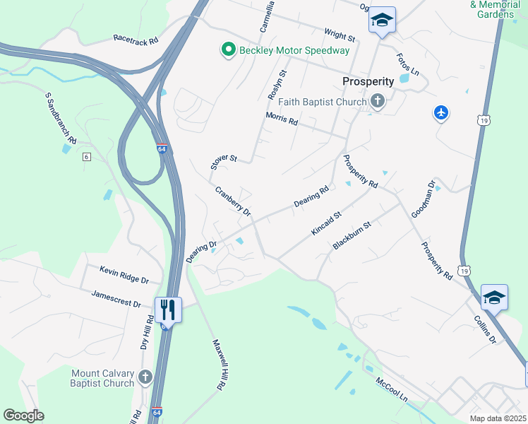 map of restaurants, bars, coffee shops, grocery stores, and more near 268 Cranberry Drive in Beckley