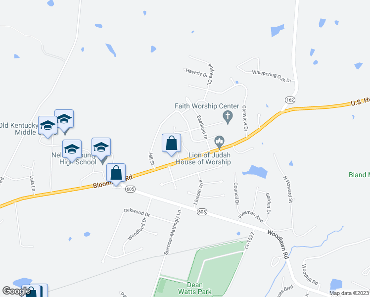 map of restaurants, bars, coffee shops, grocery stores, and more near 100 Slate Run in Bardstown