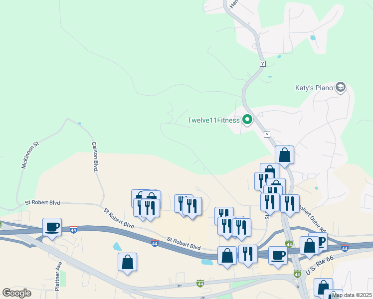 map of restaurants, bars, coffee shops, grocery stores, and more near 300 Carmel Valley Way in Saint Robert