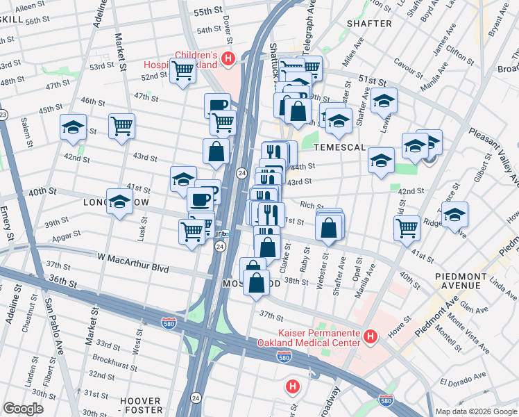 map of restaurants, bars, coffee shops, grocery stores, and more near 528 41st Street in Oakland