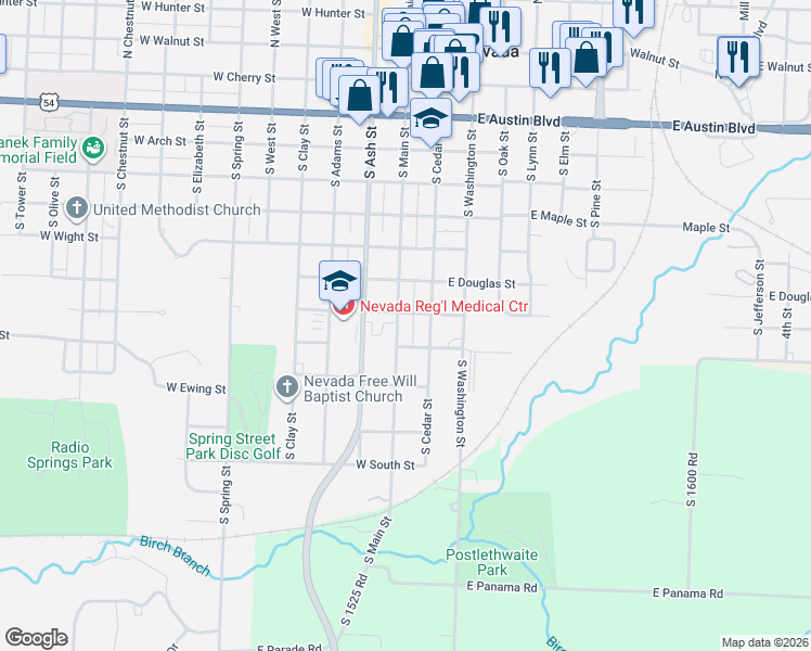 map of restaurants, bars, coffee shops, grocery stores, and more near 811 South Main Street in Nevada