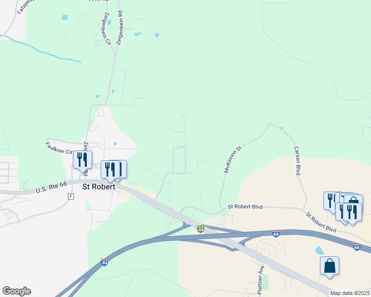 map of restaurants, bars, coffee shops, grocery stores, and more near 109 Vaughn Avenue in Saint Robert