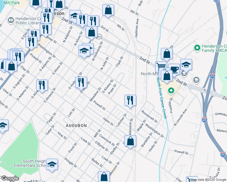 map of restaurants, bars, coffee shops, grocery stores, and more near 16 Pope Street in Henderson