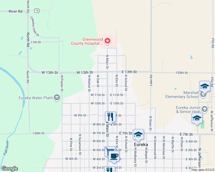 map of restaurants, bars, coffee shops, grocery stores, and more near 1200 North Main Street in Eureka
