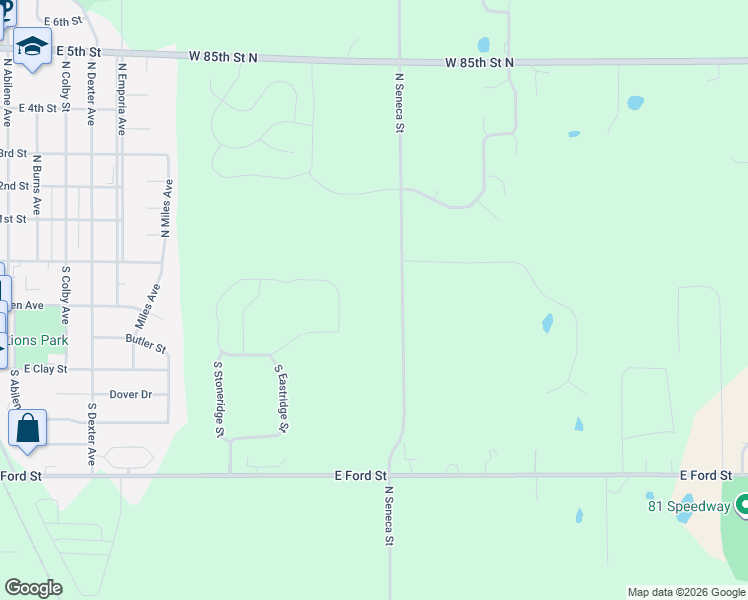 map of restaurants, bars, coffee shops, grocery stores, and more near 1530 E Midway Ct in Valley Center