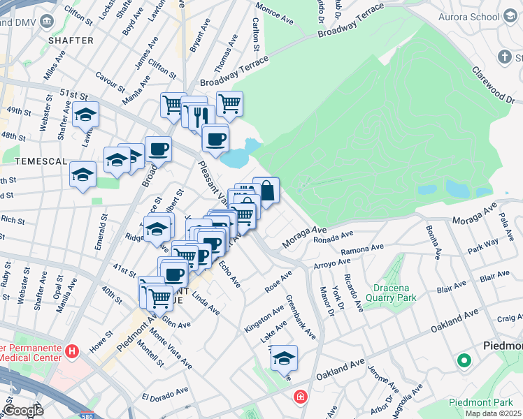 map of restaurants, bars, coffee shops, grocery stores, and more near 4440 Howe Street in Oakland