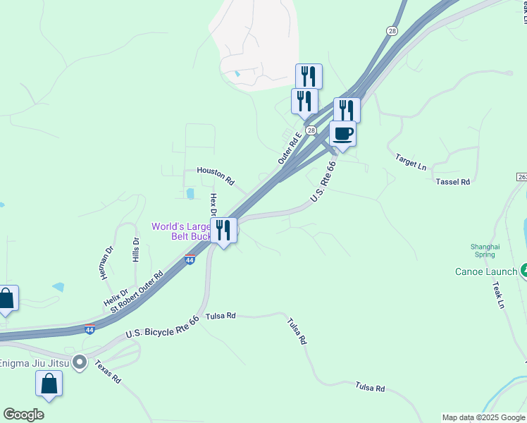 map of restaurants, bars, coffee shops, grocery stores, and more near 14275 State Highway Z in Saint Robert
