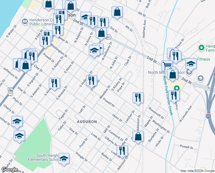 map of restaurants, bars, coffee shops, grocery stores, and more near 1035 Washington Street in Henderson
