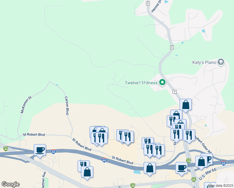 map of restaurants, bars, coffee shops, grocery stores, and more near 331 Carmel Valley Way in Saint Robert