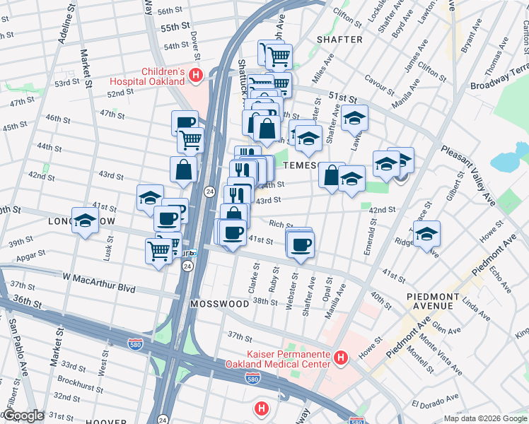 map of restaurants, bars, coffee shops, grocery stores, and more near 480 42nd Street in Oakland