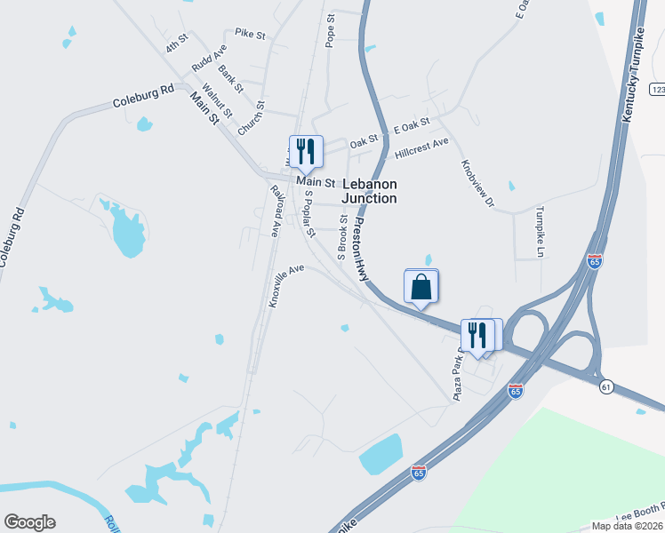 map of restaurants, bars, coffee shops, grocery stores, and more near 326 South Poplar Street in Lebanon Junction