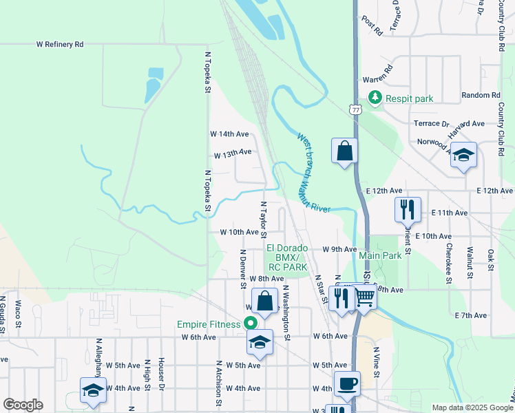 map of restaurants, bars, coffee shops, grocery stores, and more near 531 West 12th Avenue in El Dorado