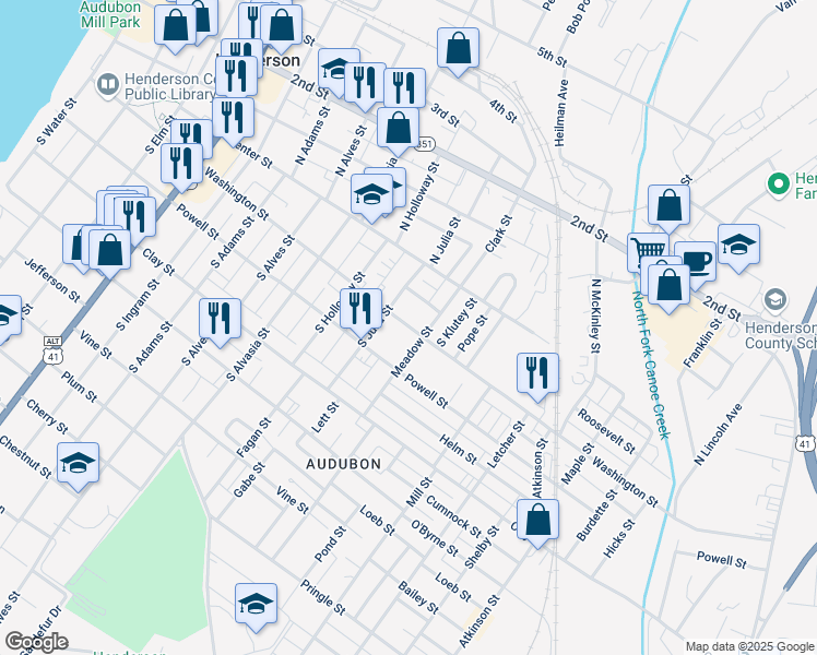 map of restaurants, bars, coffee shops, grocery stores, and more near Washington Street in Henderson