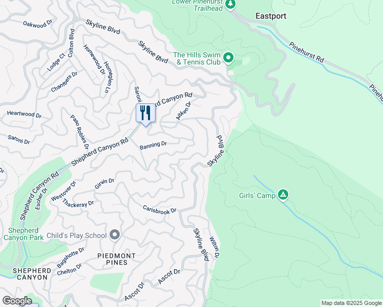 map of restaurants, bars, coffee shops, grocery stores, and more near 6895 Exeter Drive in Oakland