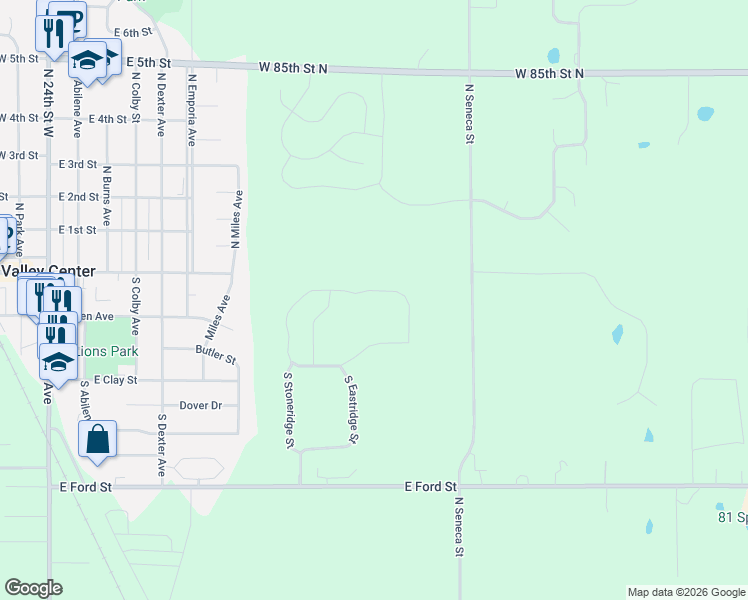 map of restaurants, bars, coffee shops, grocery stores, and more near 1211 East Northridge Street in Valley Center