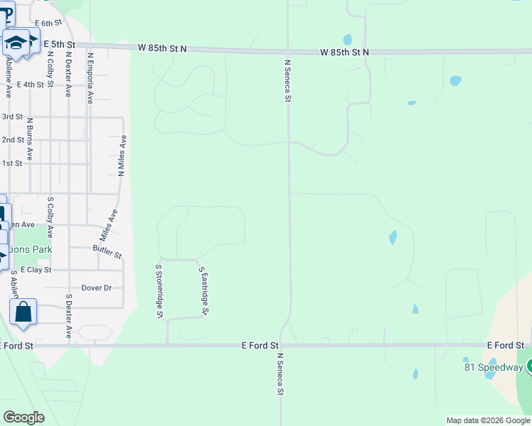 map of restaurants, bars, coffee shops, grocery stores, and more near 8005 North Seneca Street in Valley Center