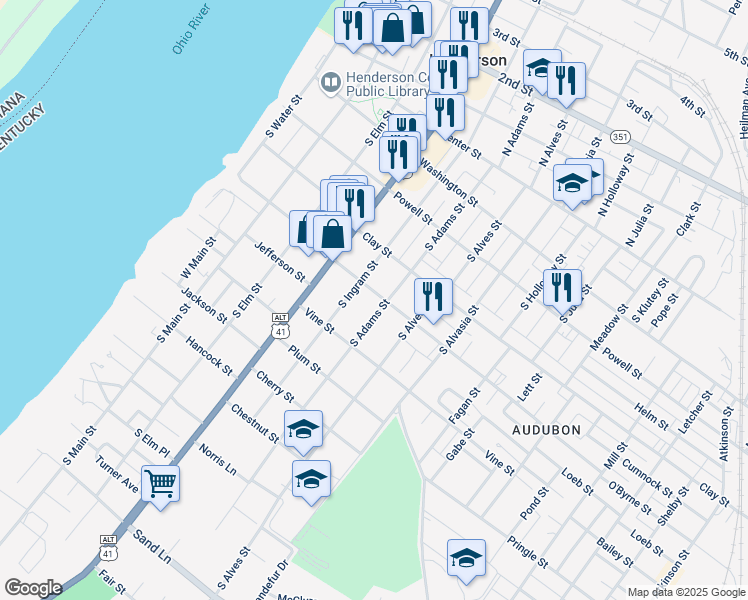 map of restaurants, bars, coffee shops, grocery stores, and more near 522 Martin Luther King Junior Avenue in Henderson