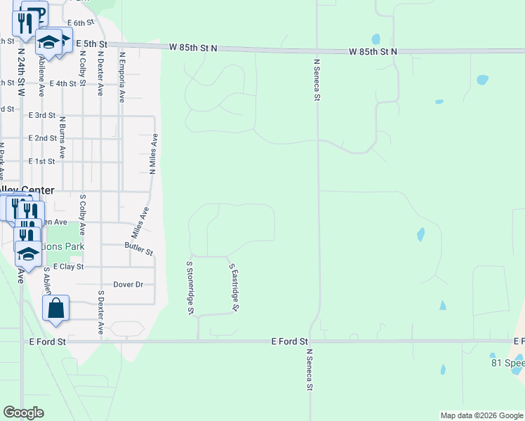 map of restaurants, bars, coffee shops, grocery stores, and more near 1211 East Northridge Street in Valley Center