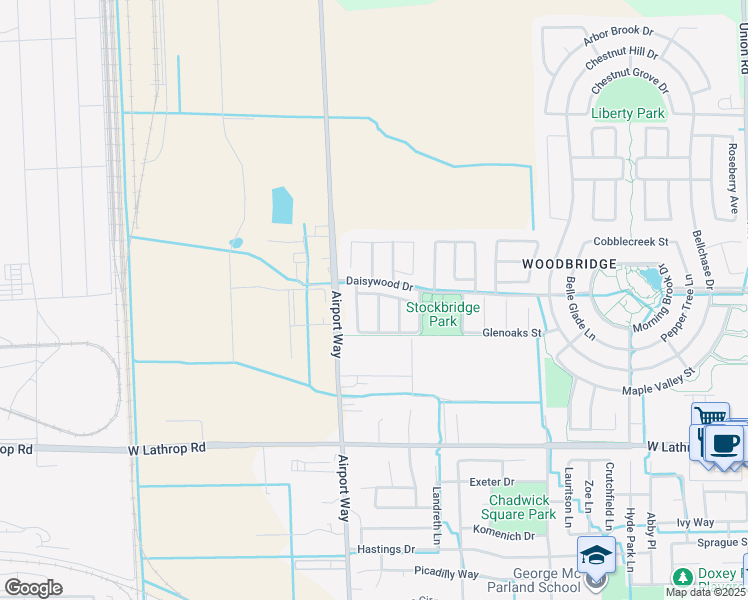 map of restaurants, bars, coffee shops, grocery stores, and more near 2010 Autumn Oaks Street in Manteca