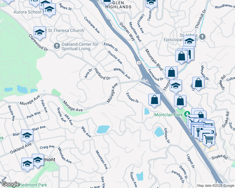 map of restaurants, bars, coffee shops, grocery stores, and more near 5765 Harbord Drive in Oakland