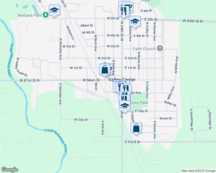 map of restaurants, bars, coffee shops, grocery stores, and more near 122 S Ash Ave in Valley Center