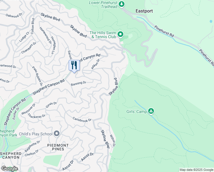 map of restaurants, bars, coffee shops, grocery stores, and more near 6985 Exeter Drive in Oakland