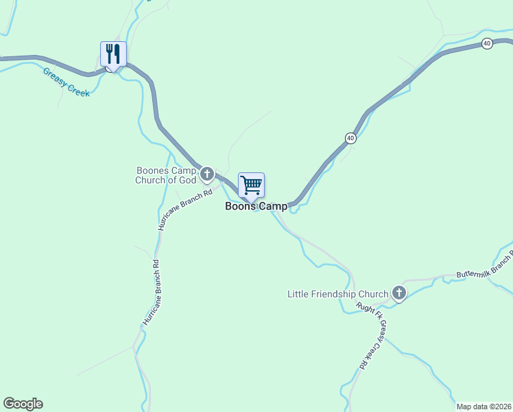 map of restaurants, bars, coffee shops, grocery stores, and more near in Boons Camp