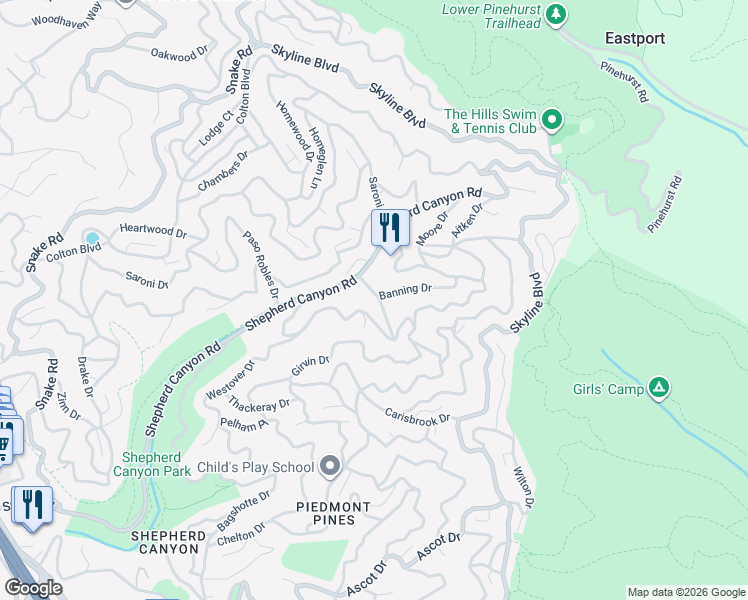 map of restaurants, bars, coffee shops, grocery stores, and more near 6371 Doran Drive in Oakland