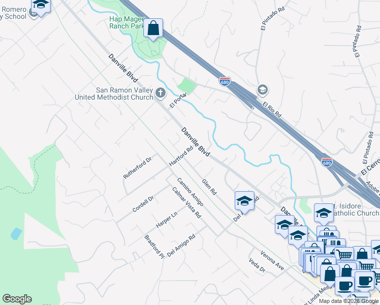 map of restaurants, bars, coffee shops, grocery stores, and more near 109 Hartford Road in Danville
