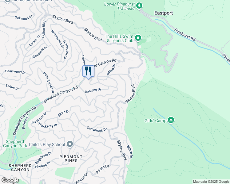 map of restaurants, bars, coffee shops, grocery stores, and more near 6680 Aitken Drive in Oakland